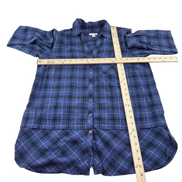 J. Jill Women's size SP Small Petite Flannel Button Up Blouse Blue Plaid Tunic - Picture 4 of 5
